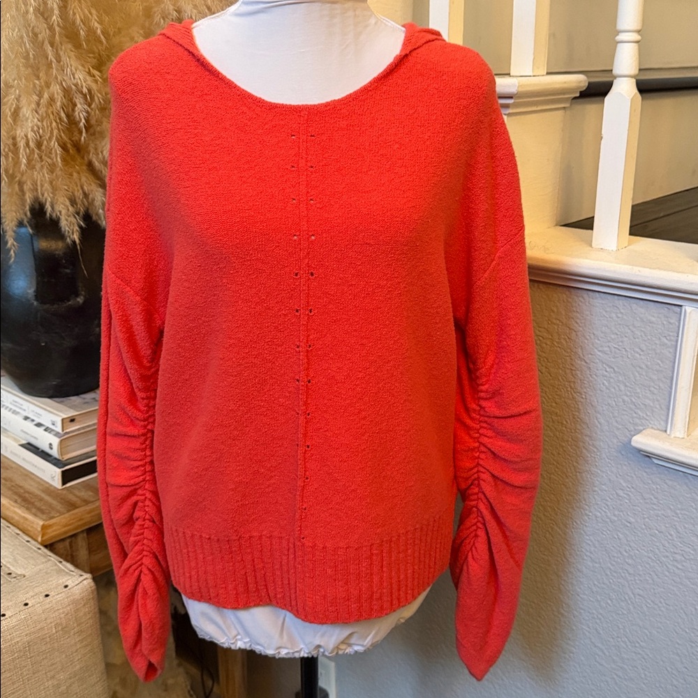 Anthropologie Moth Zurich Light Hoodie Chenille Knit Sweater Coral Size Medium - Picture 4 of 10
